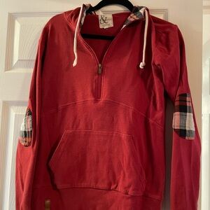 Ampersand Ave Red Hoodie with Plaid Details